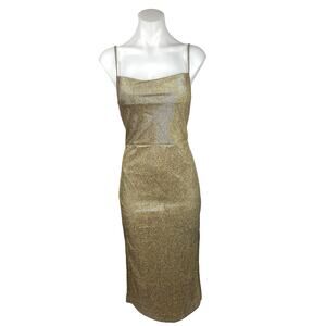 NEW MNG Mango Gold Sleeveless Slit Glitter Holiday Party Slip Midi Dress Size XS